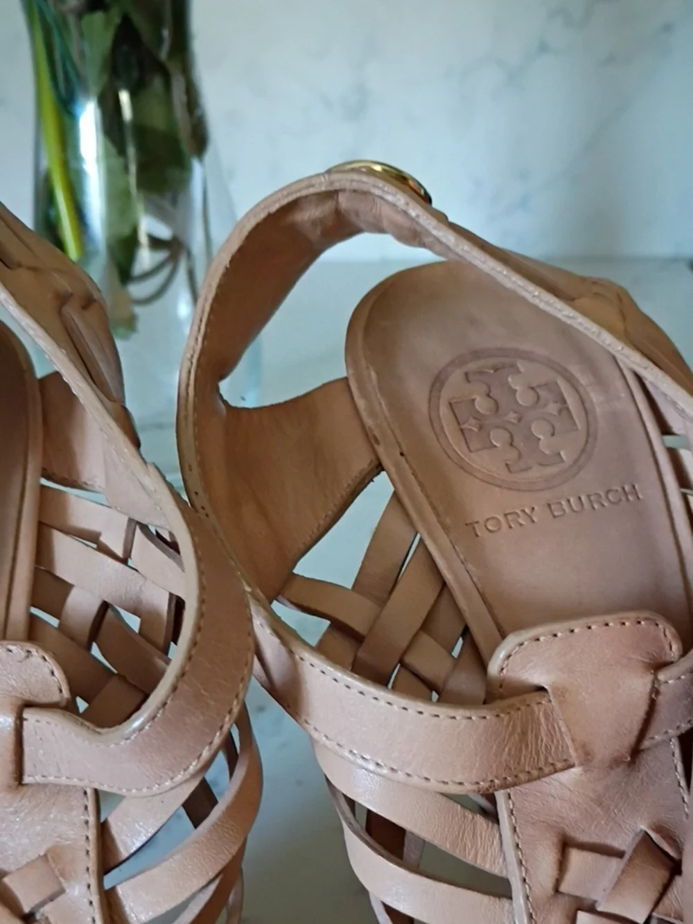 Tory Burch Woven Tan Leather HEELS